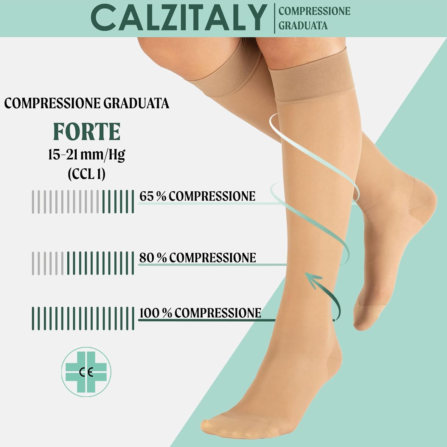 Detalle de CALZITALY PACK 1/2 Gambaletti Compressione Forte 140 DEN 15-21 mm/Hg – Made in Italy