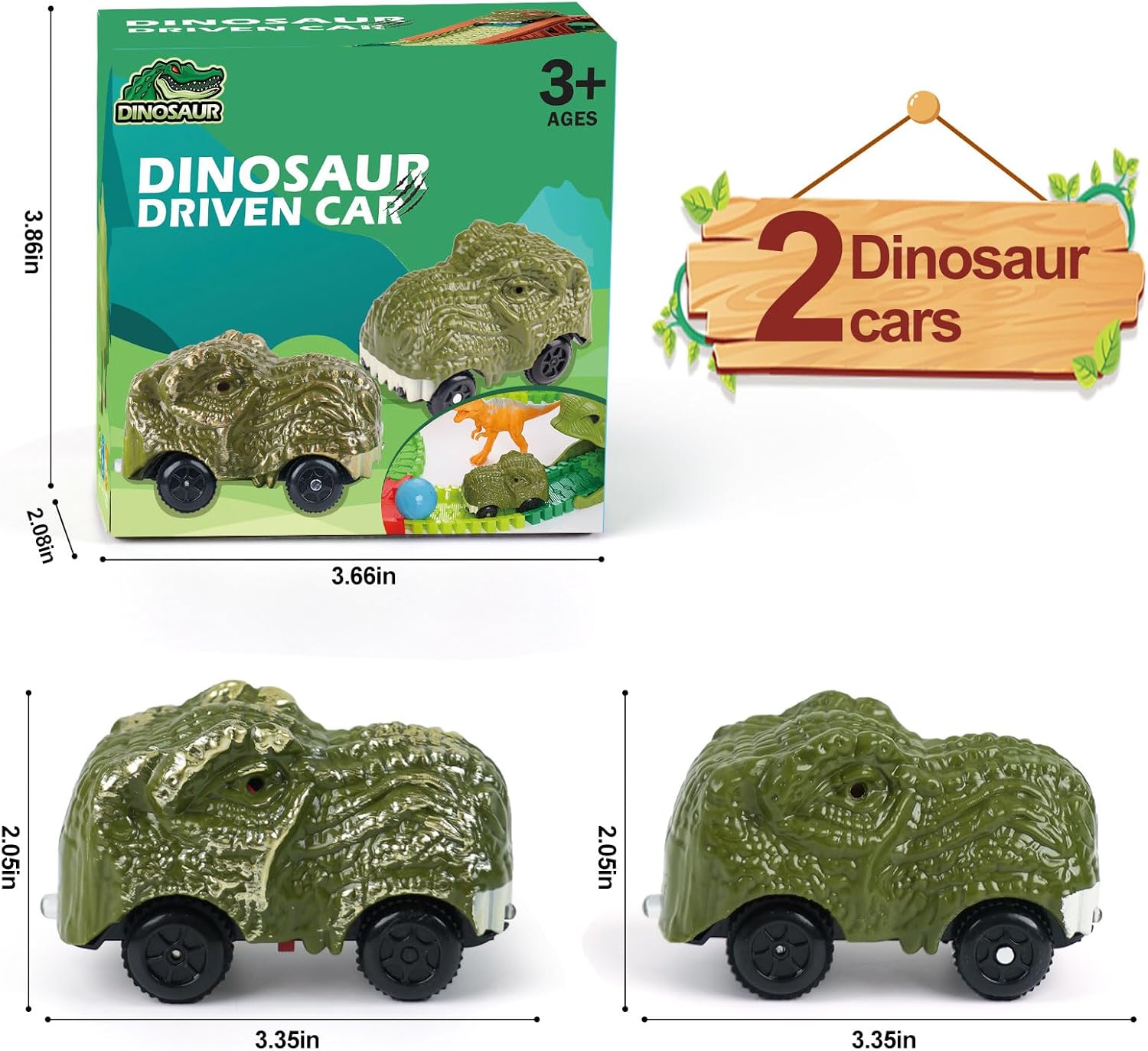 Detalle 2 de ToyFuntasy 2-Pack Dinosaur Track Cars: LED Dino Racers for 3–7 Year Old Boys