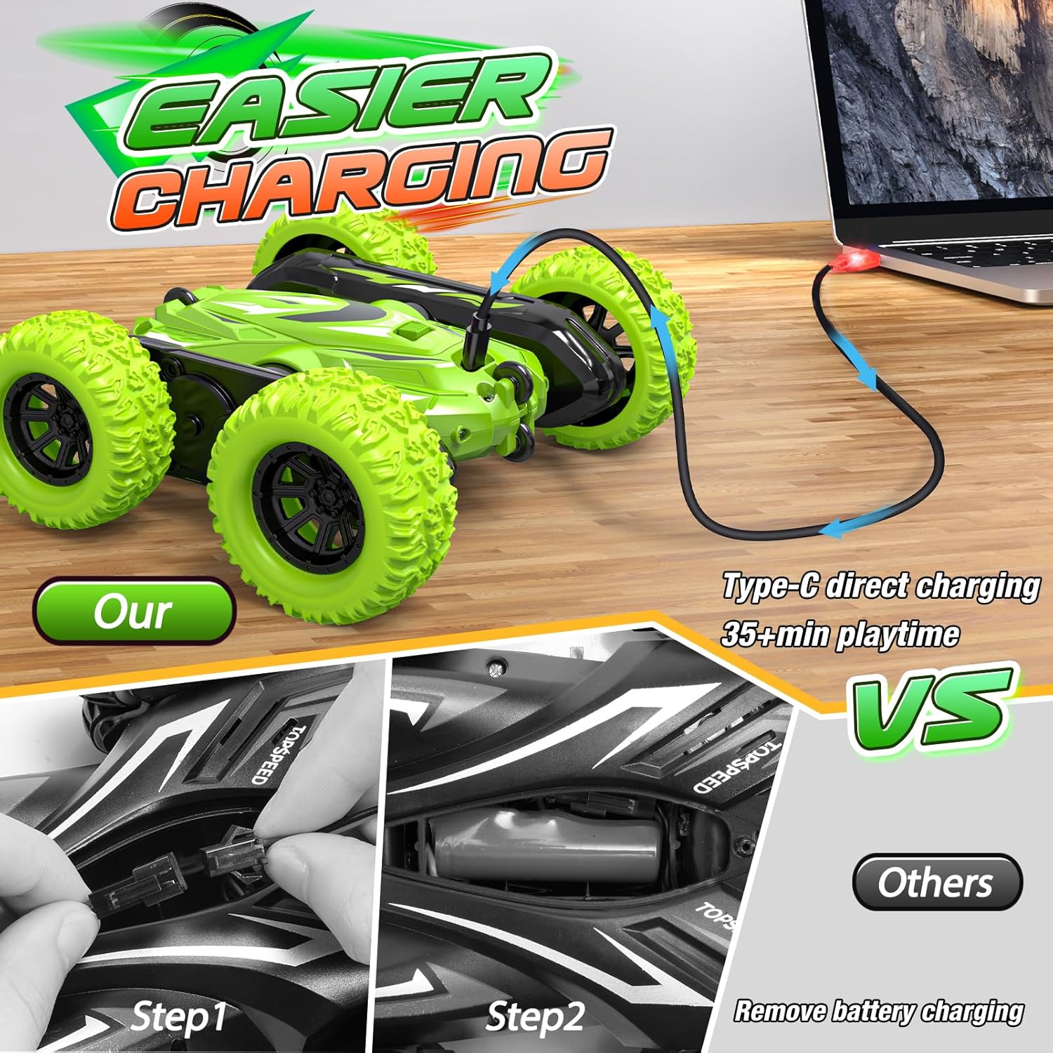Thumbnail 5 de Voiture télécommandée enfant 4WD 360° rotation — Monster Truck LED, rechargeable et tout-terrain