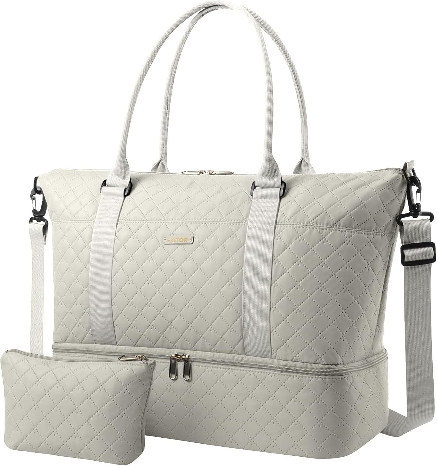 Detalle de HOTOR women’s lightweight travel bag (beige) with shoe compartment and wash/toiletry bag, 34 x 45 x 20 cm