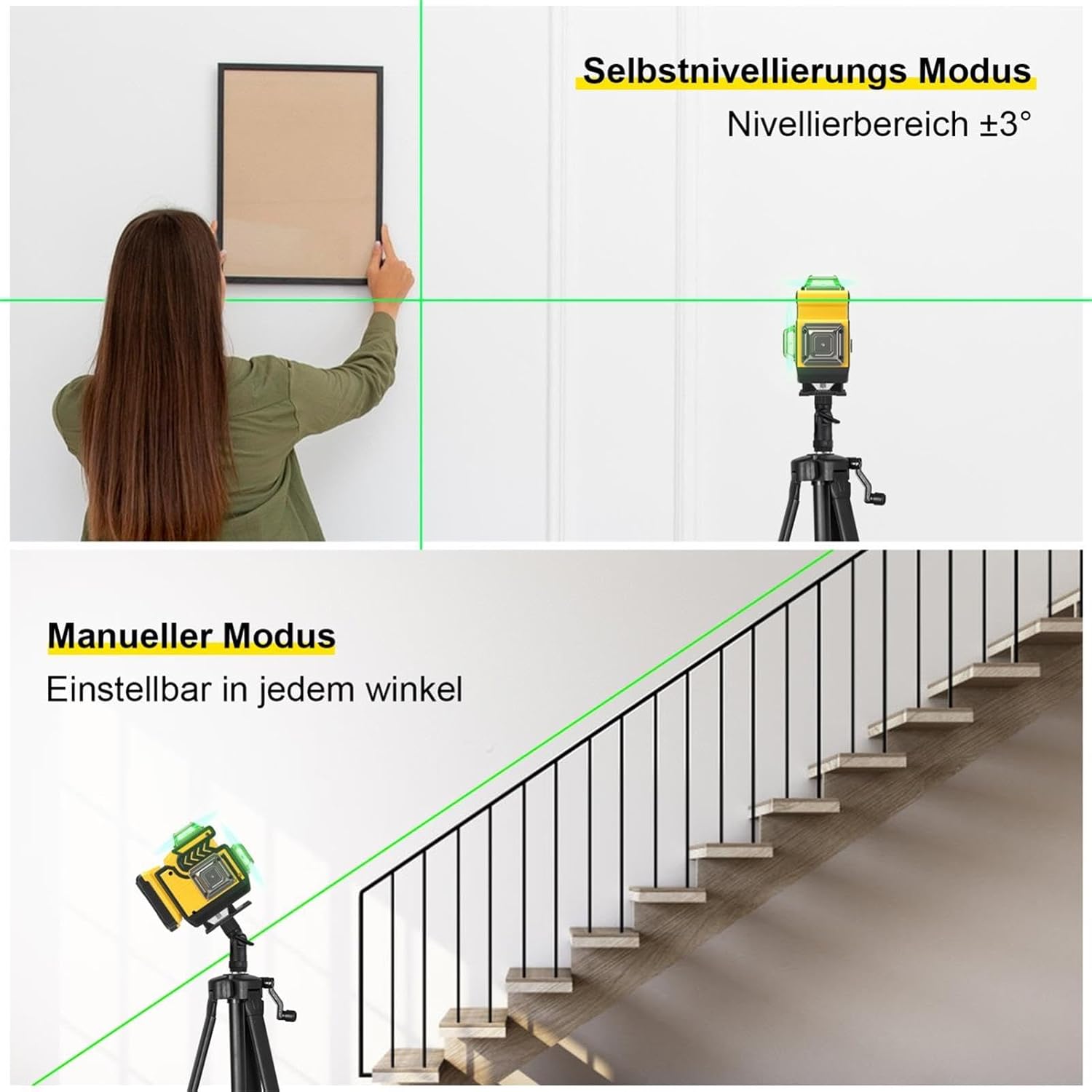 Detalle 2 de cjumel 4D Kreuzlinienlaser 4×360° mit Stativ