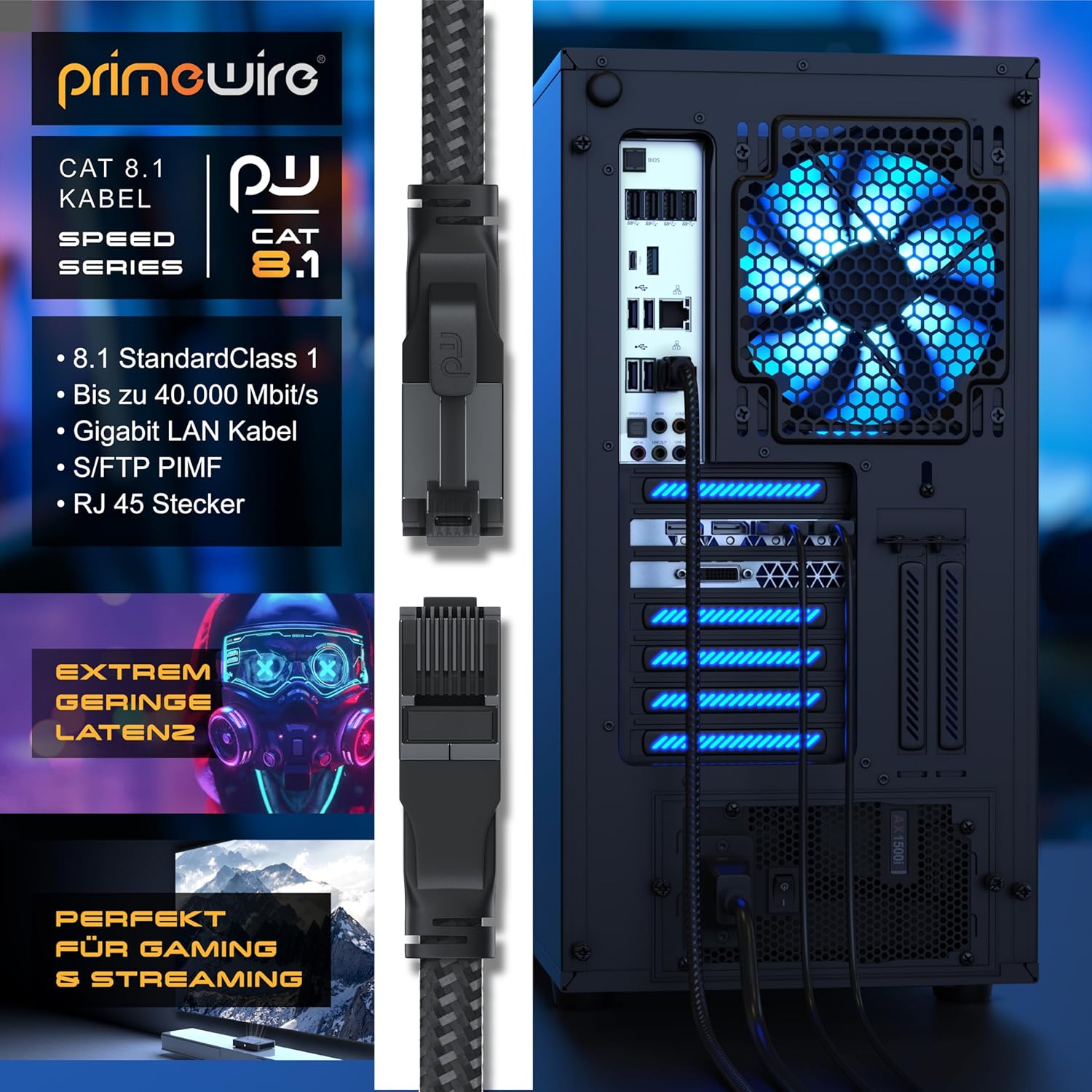 Thumbnail 1 de Primewire CSL – 10 m CAT 8.1 Flach- Netzwerkkabel (40 Gbit/s, RJ45) für LAN & Patch