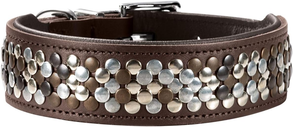 Detalle 2 de HUNTER Hundehalsband Arizona UP (Größe 32) aus braunem Softleder mit Nieten – Handarbeit Made in Germany