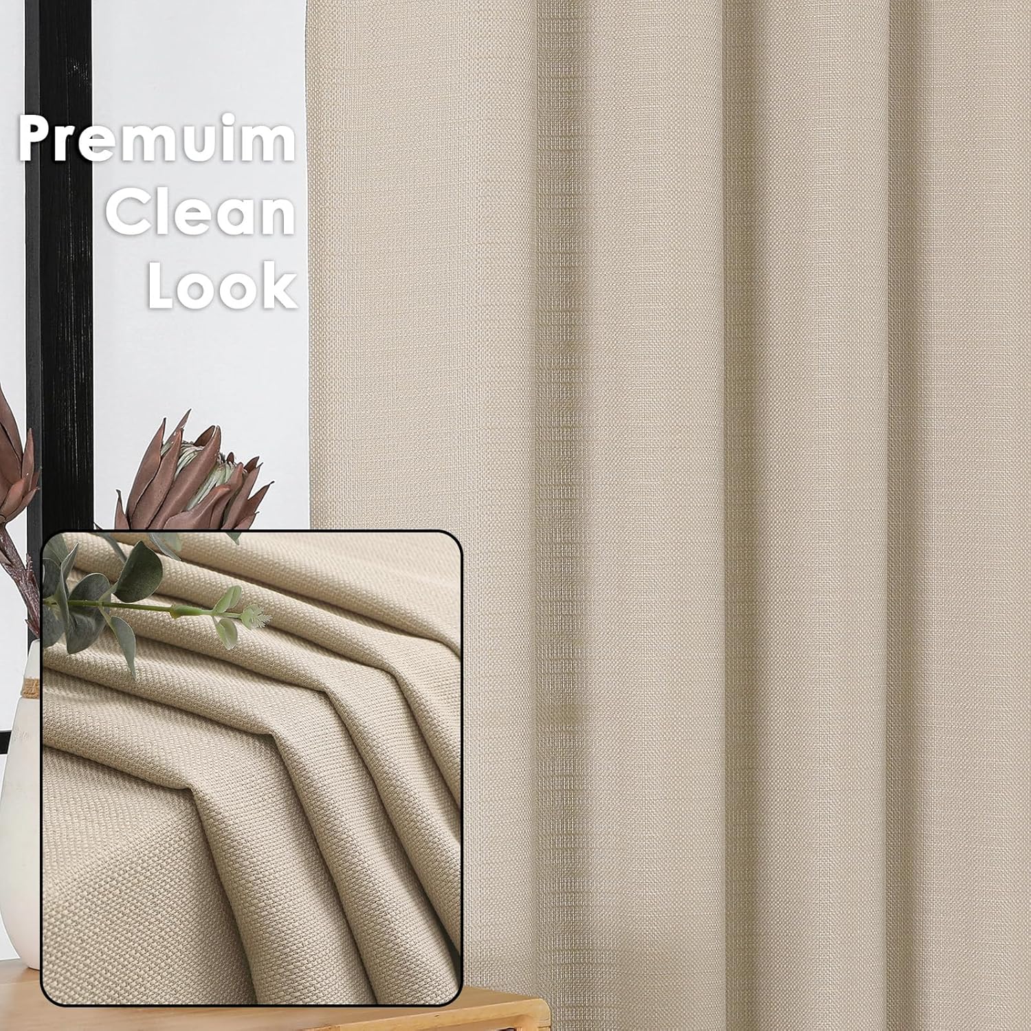 Thumbnail 1 de OWENIE Bob Linen Curtains 72 Inch Length, 2 Panels – Light Filtering Textured Linen-Look Drapes