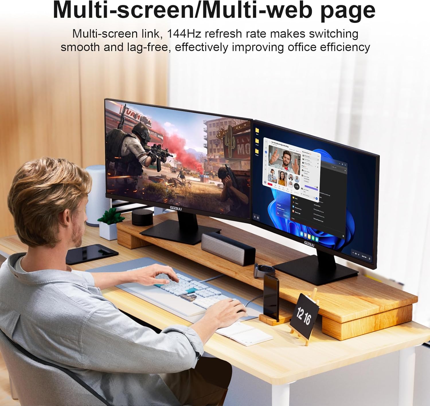 Thumbnail 1 de GEESUU 27 Inch 144Hz FHD Gaming Monitor with Eye-Care (HDMI 2.0 & DP 1.2) and 75x75 VESA