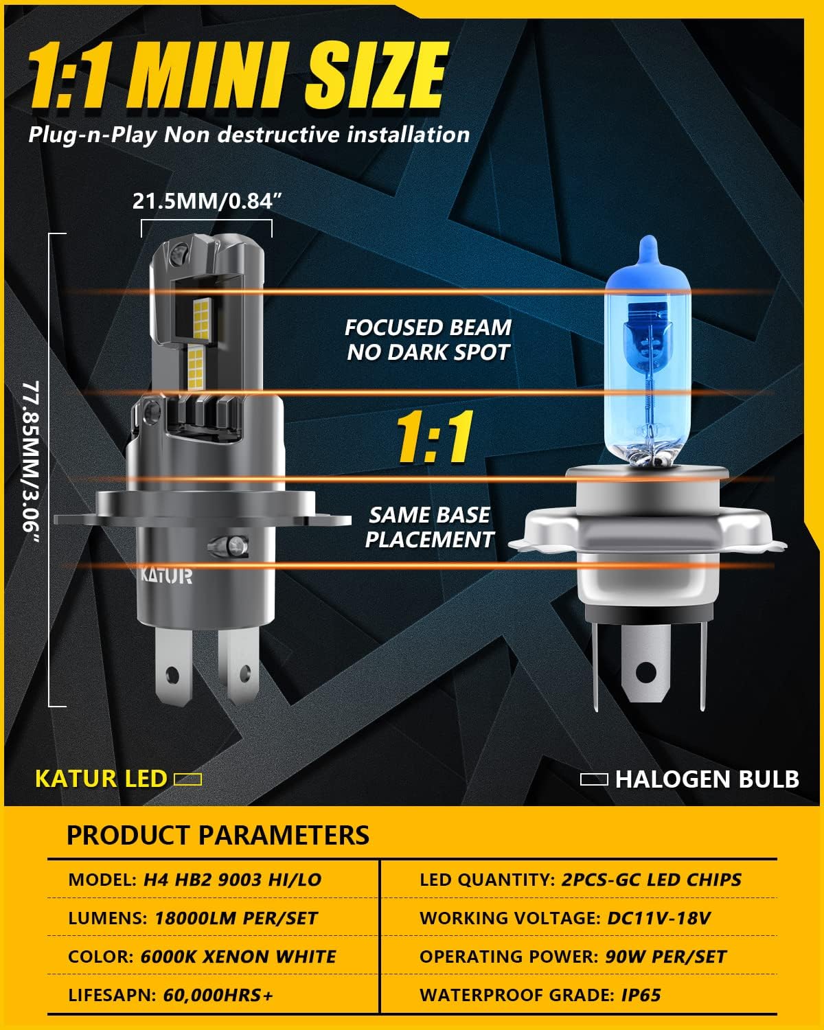 Thumbnail 3 de KATUR Lampadine H4 LED Canbus 18000LM (2 pezzi) 90W 6000K Plug & Play