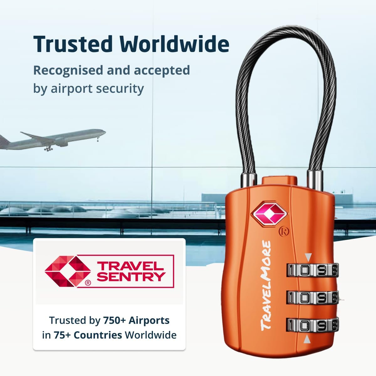 Detalle 2 de TravelMore Lot de 10 Cadenas TSA Orange