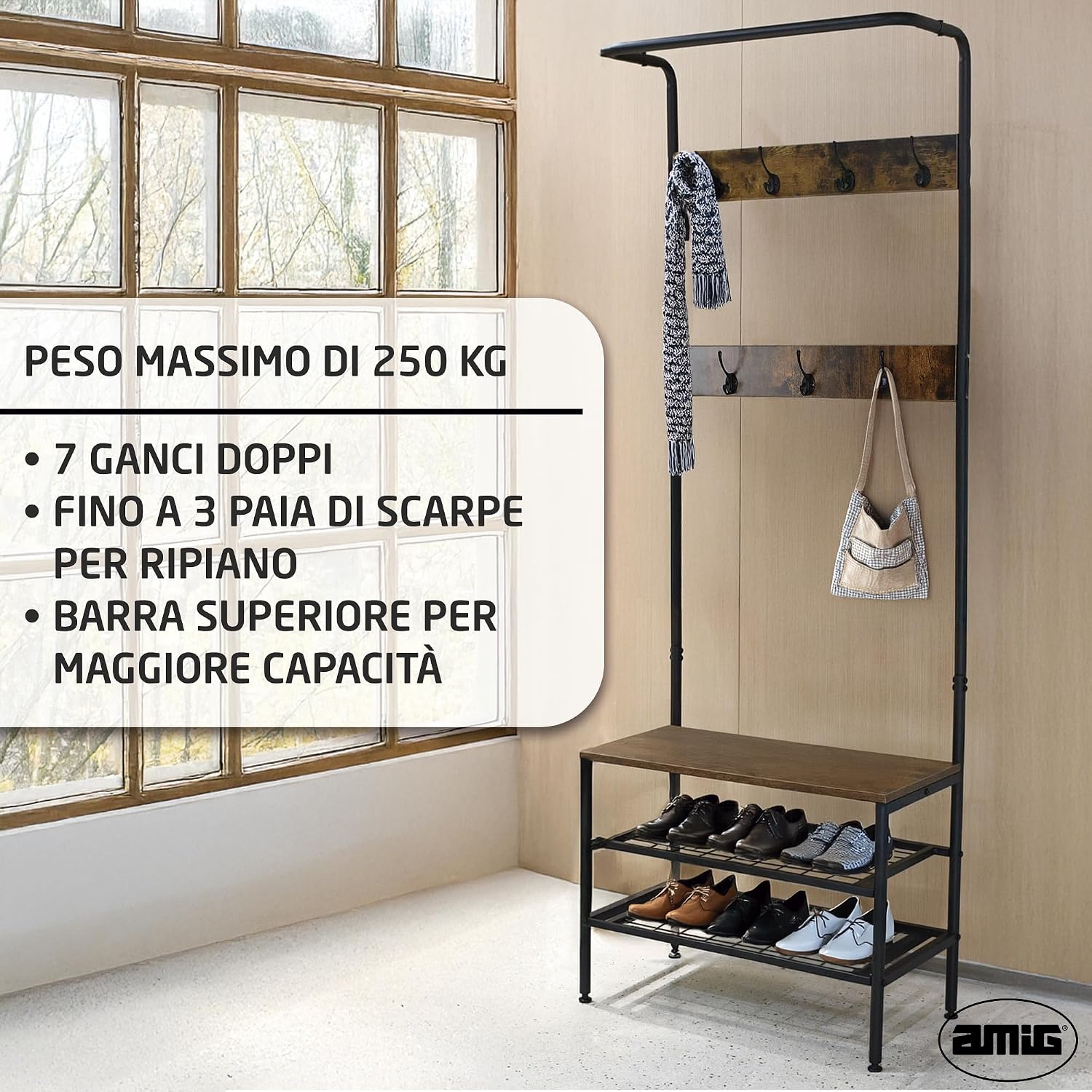 Thumbnail 2 de Amig Lukïen: Appendiabiti con scarpiera e panca in stile industriale per corridoio