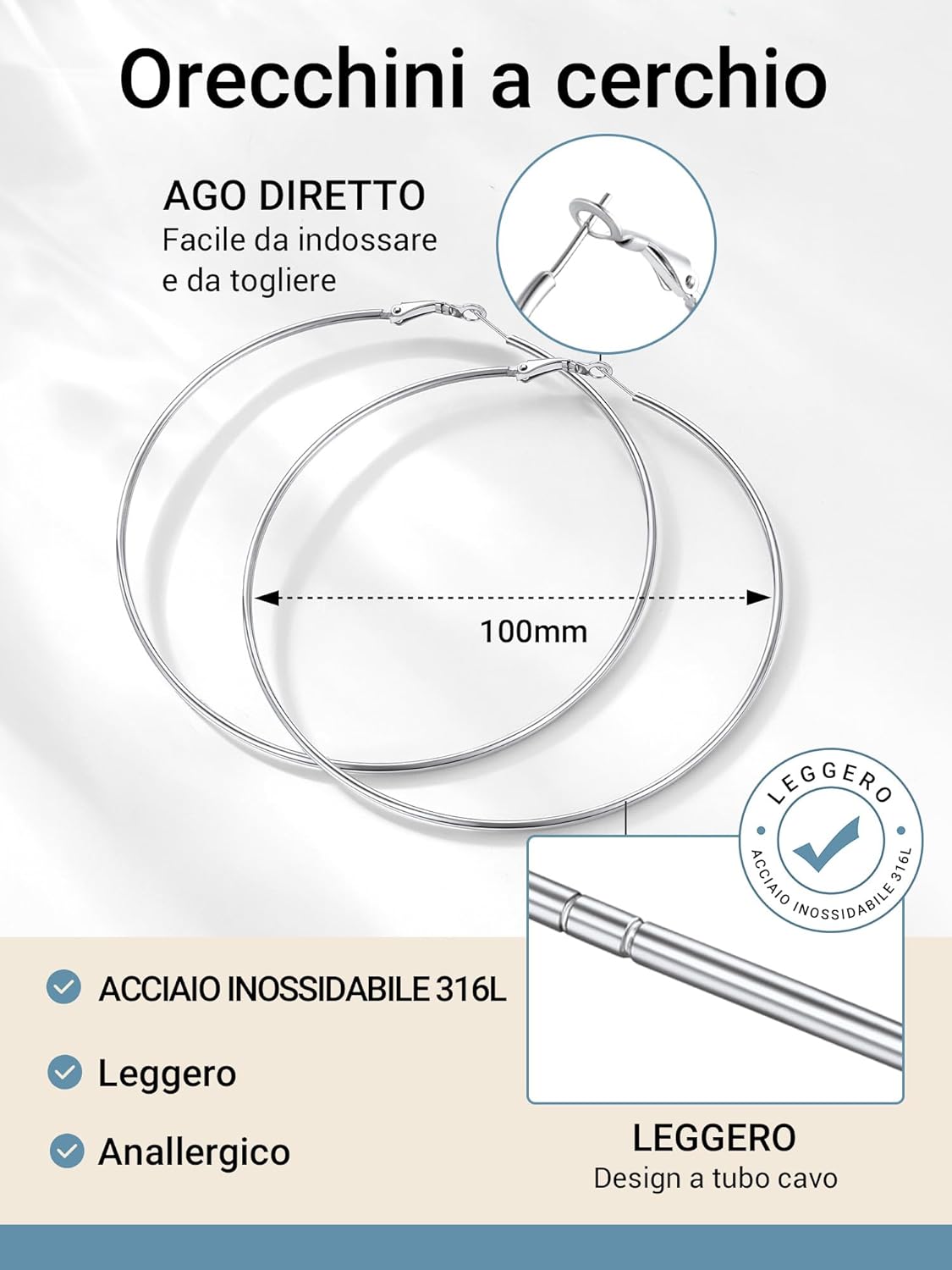 Thumbnail 3 de Prosteel Orecchini Cerchio Argento Donna Oro Placcato 14K – Minimalismo Vintage, 20–100 mm, ipoallergenico
