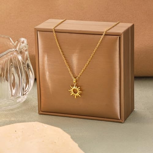 Thumbnail 5 de Tewiky Sun Pendant Necklace for Women, 14K Gold Plated Layered Sun Charm