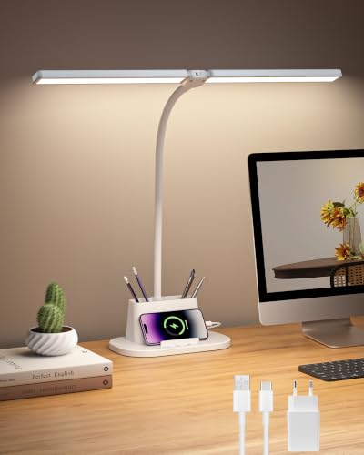 Detalle de Ylatoial flexo LED de doble cabezal, 25 modos y brazo giratorio 360°, 47 cm