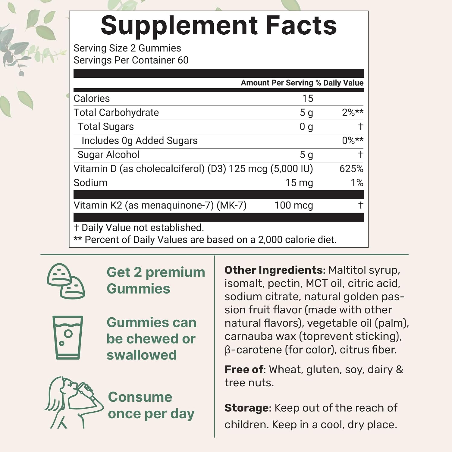 Detalle 2 de Micro Ingredients Vitamin D3 + K2 Gummies 120 Count