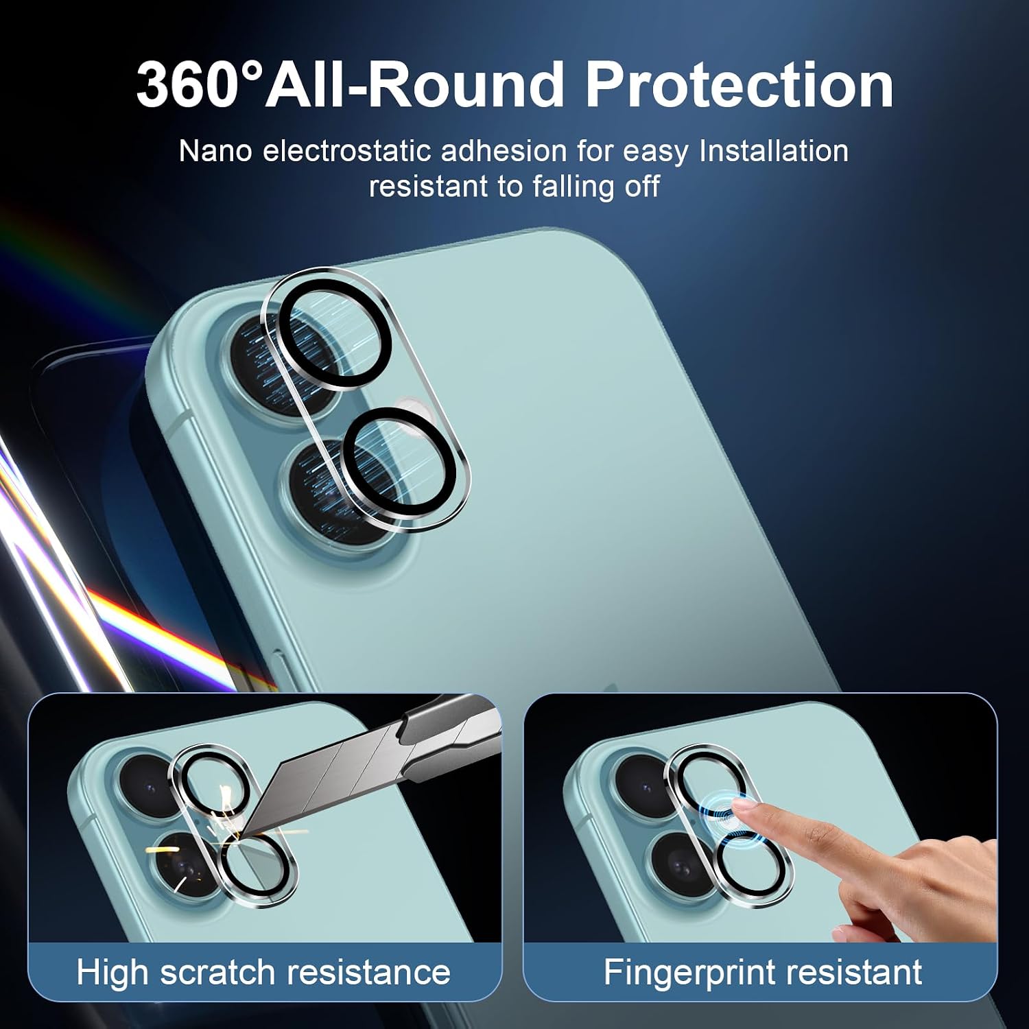 Detalle 2 de NEW’C 3x iPhone 16 (6.1-inch) Tempered Glass Screen Protector + 3x Camera Lens Protectors