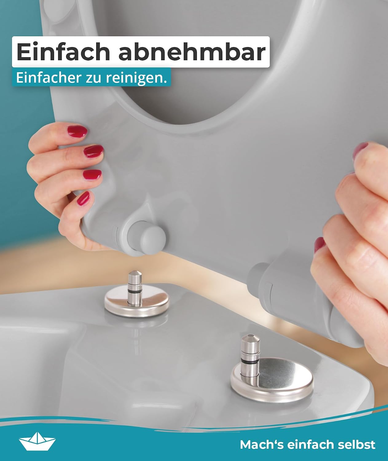 Detalle 2 de Calmwaters Premium WC-Sitz mit einfacher Montage – antibakterielles Duroplast, Absenkautomatik, bis 250 kg, Manhattan-Grau