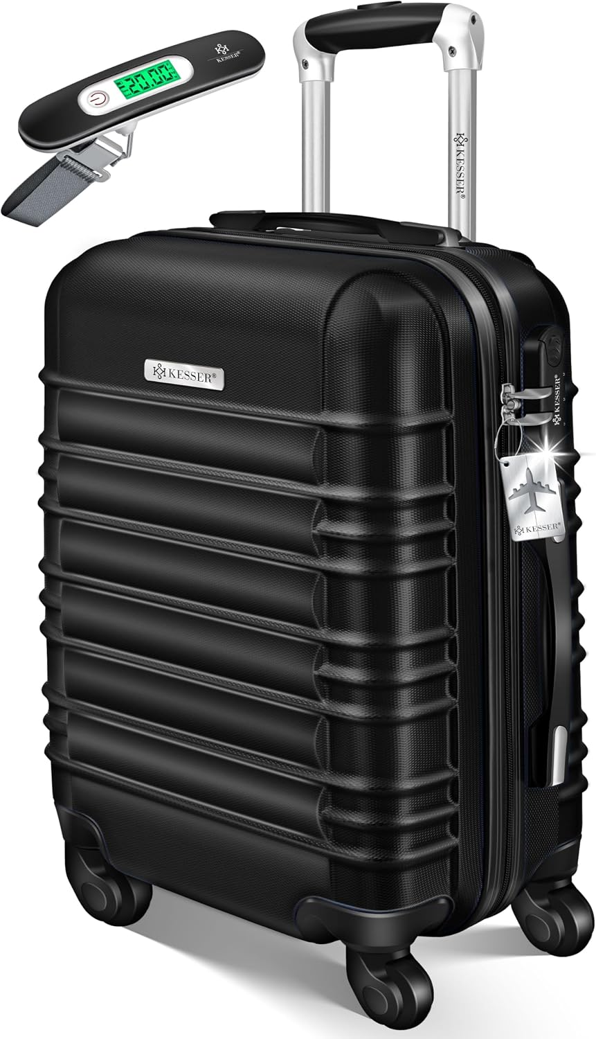 Detalle de KESSER® Handgepäck Reisekoffer 55L Hartschalenkoffer mit Digitale Kofferwaage, 4 Rollen und Zahlenschloss – Schwarz