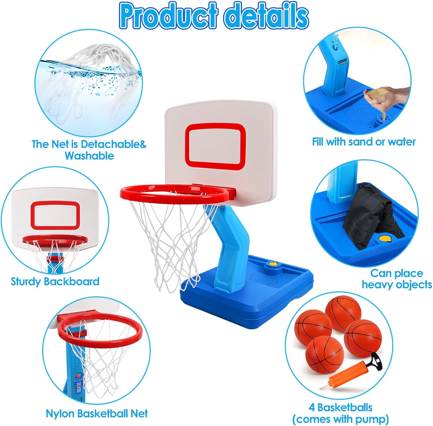 Thumbnail 6 de AOSPHYS Toddler Basketball Hoop (27.6–54 in) with 4 Inflatable Balls & Pump — Height-Adjustable Indoor/Outdoor