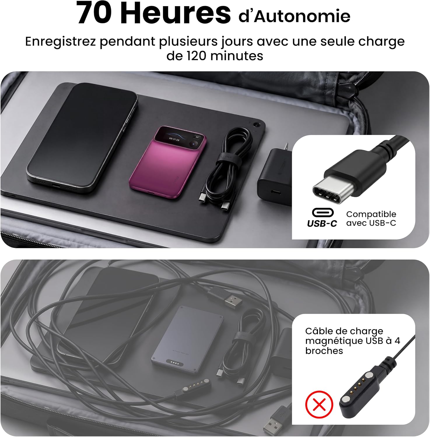 Thumbnail 6 de Comu Action Pro TN20-CA-BL AI-spraakrecorder met 16 GB en 360°-opname