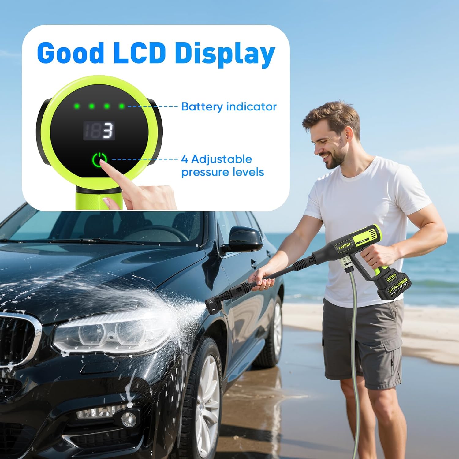 Thumbnail 5 de Idropulitrice a Batteria MYPIN 725 PSI con Display LCD e 2 Batterie – Versatile per auto, patio e recinzioni