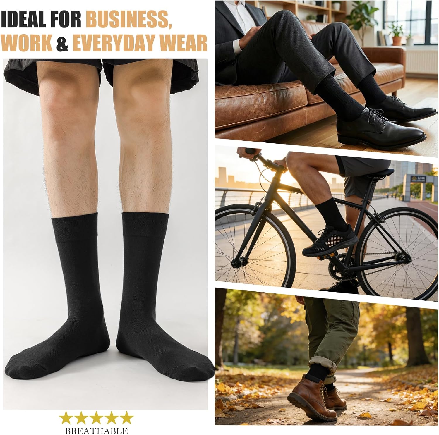 Thumbnail 5 de Wamicu Herren Socken Schwarz 5er Pack Dünne Baumwollsocken