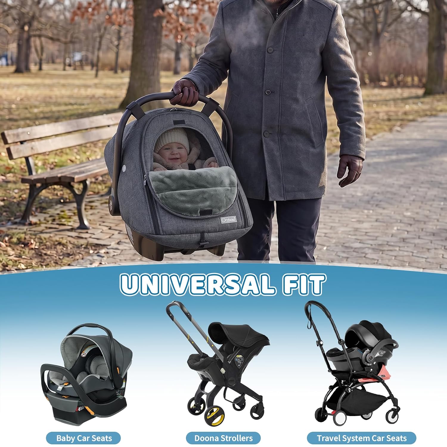 Detalle 2 de Orzbow Winter Car Seat Cover, Waterproof Baby Canopy with Zipper Access, Dark Gray