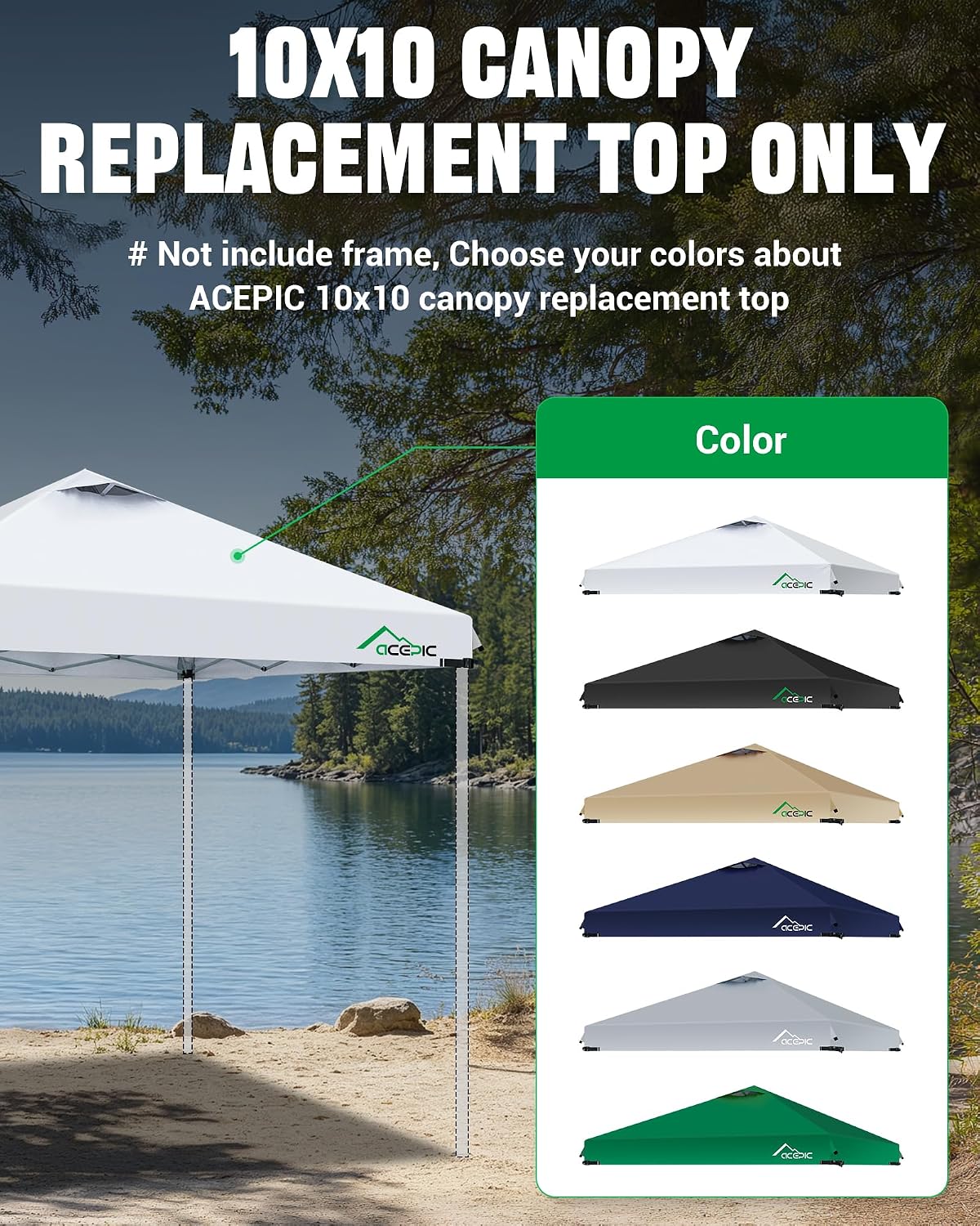 Detalle de Acepic AC-CT-10x10 Canopy Replacement Top, White, Vented and Waterproof