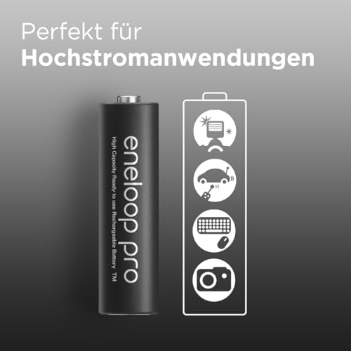 Detalle de eneloop pro AA/Mignon Ni-MH Packung mit 4 Akkus – zuverlässige Leistung für Gaming, Spielzeug und mehr