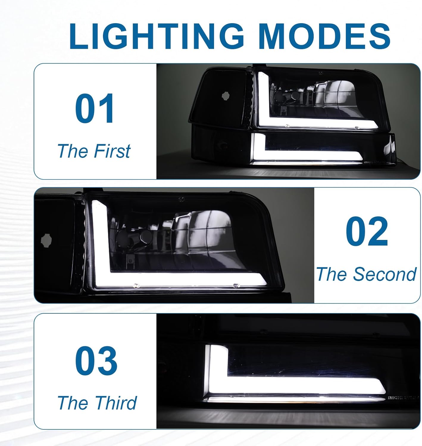 Thumbnail 1 de Fullux LED DRL Headlights for 1992-1996 Ford F-Series and Bronco (Clear Lens, Black Housing) Replacement Pair