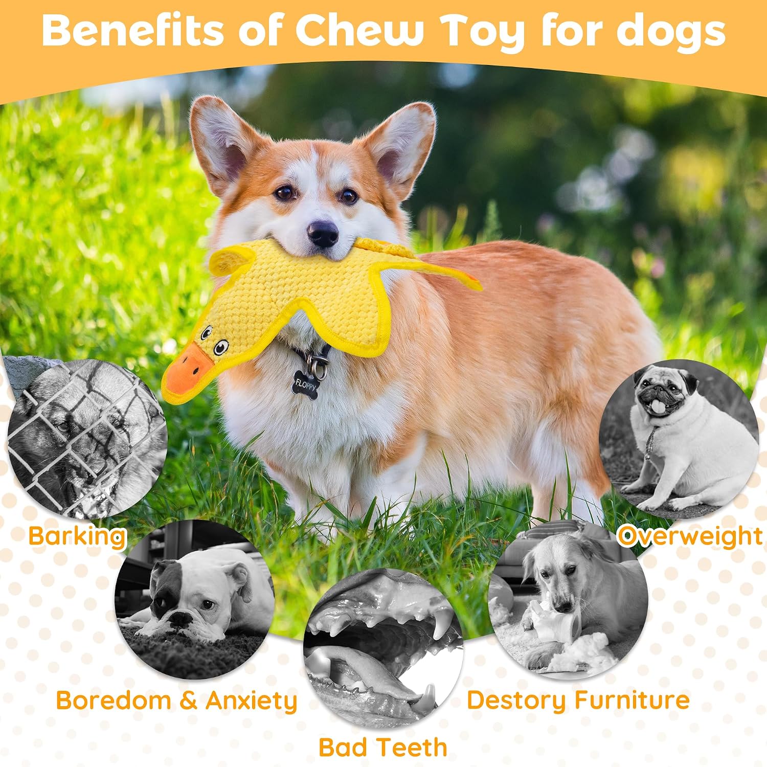 Detalle de Duck squeaky dog toys 3 pack with crinkle