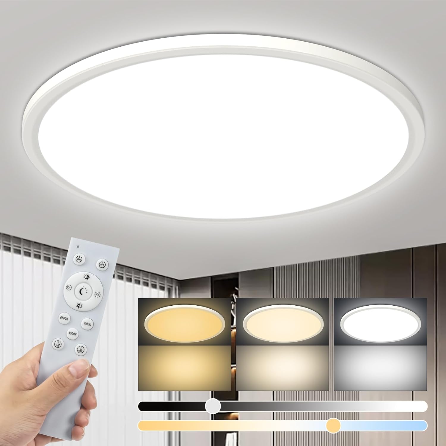Thumbnail 1 de Bowfar LED Deckenleuchte 24W rund (Ø29 cm) mit Fernbedienung, dimmbar 3000K–6500K, flach