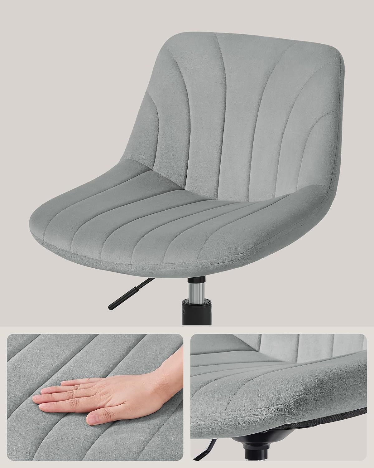 Detalle 2 de VASAGLE Dressing Table Chair: Dove Grey Velvet Swivel Stool