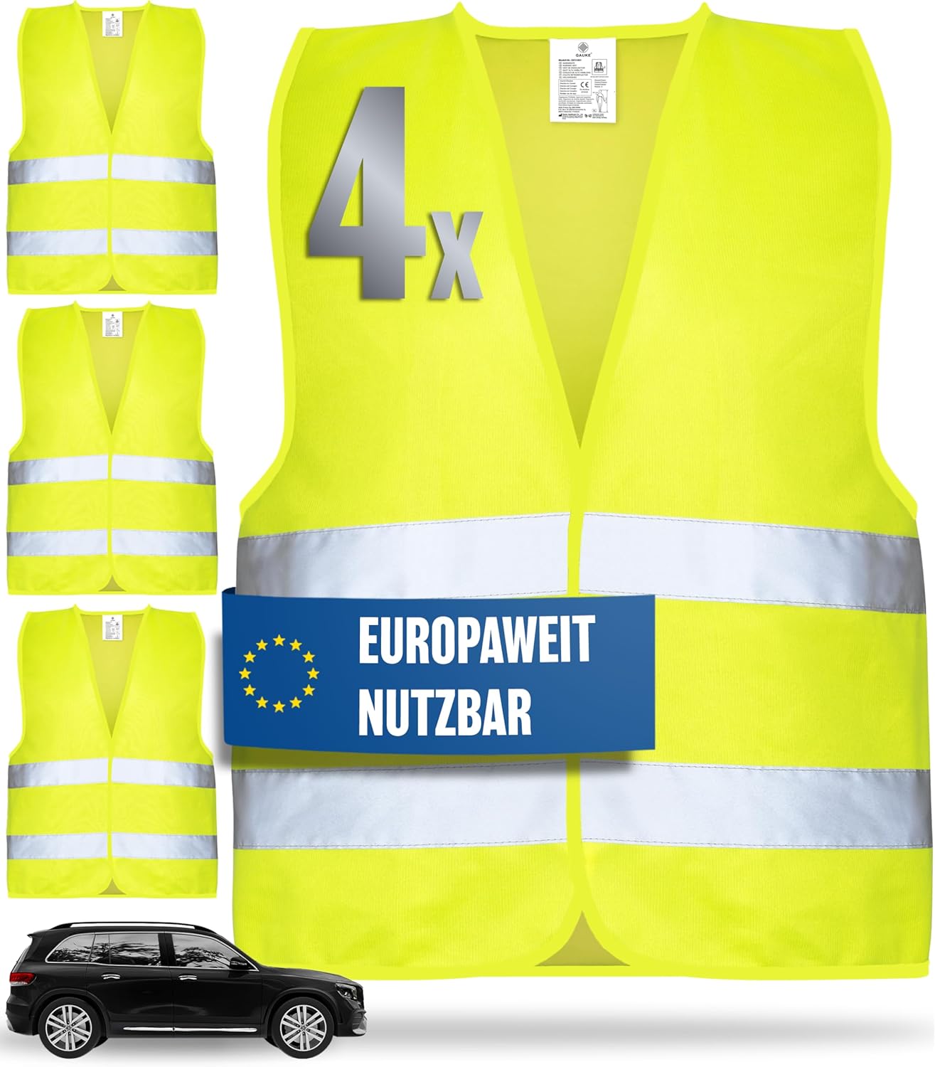 Detalle de Heldenwerk Warnwesten Auto 4er Set EN ISO 20471 Gelb