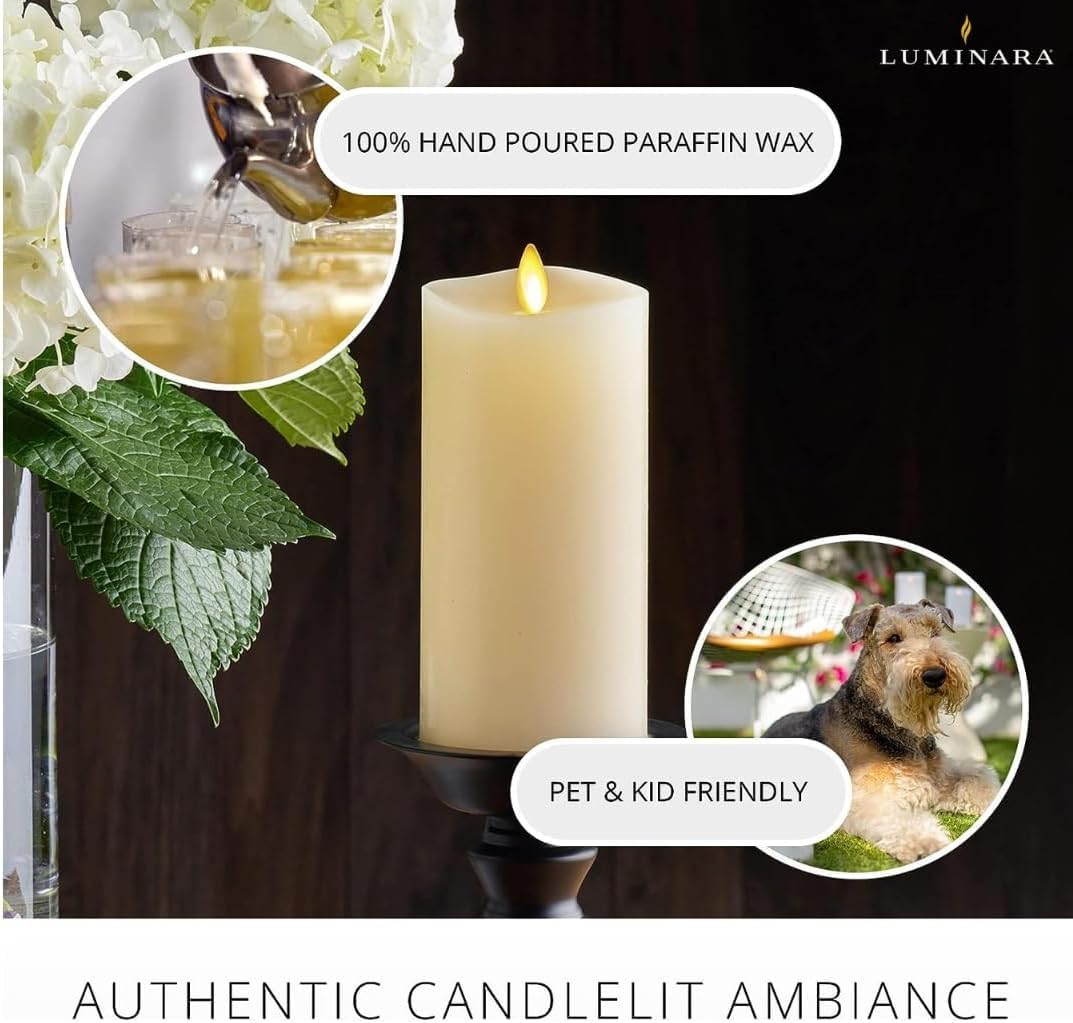 Thumbnail 4 de Luminara set of 3 ivory flame effect real wax LED pillar candles with remote control