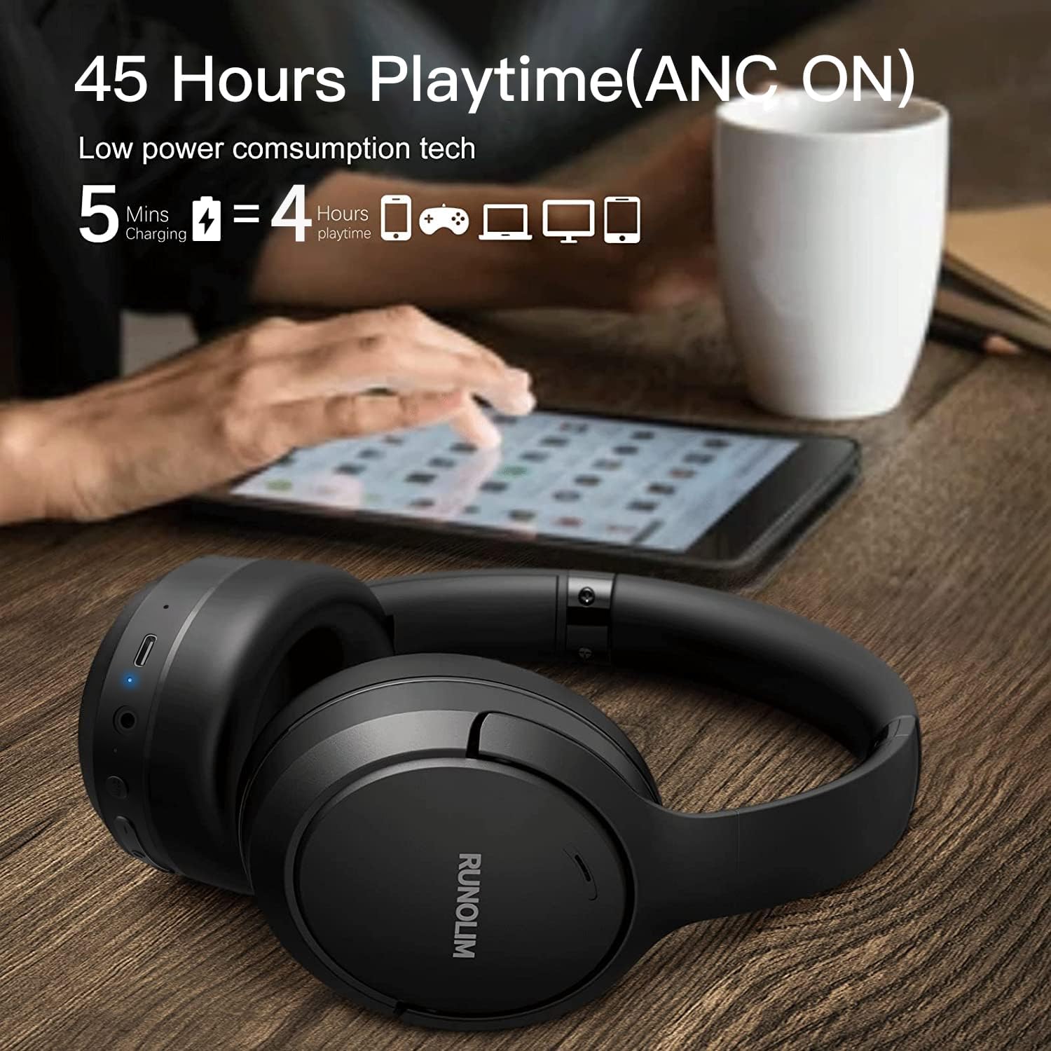 Thumbnail 2 de RUNOLIM Hybrid Active Noise Cancelling 70H headphones