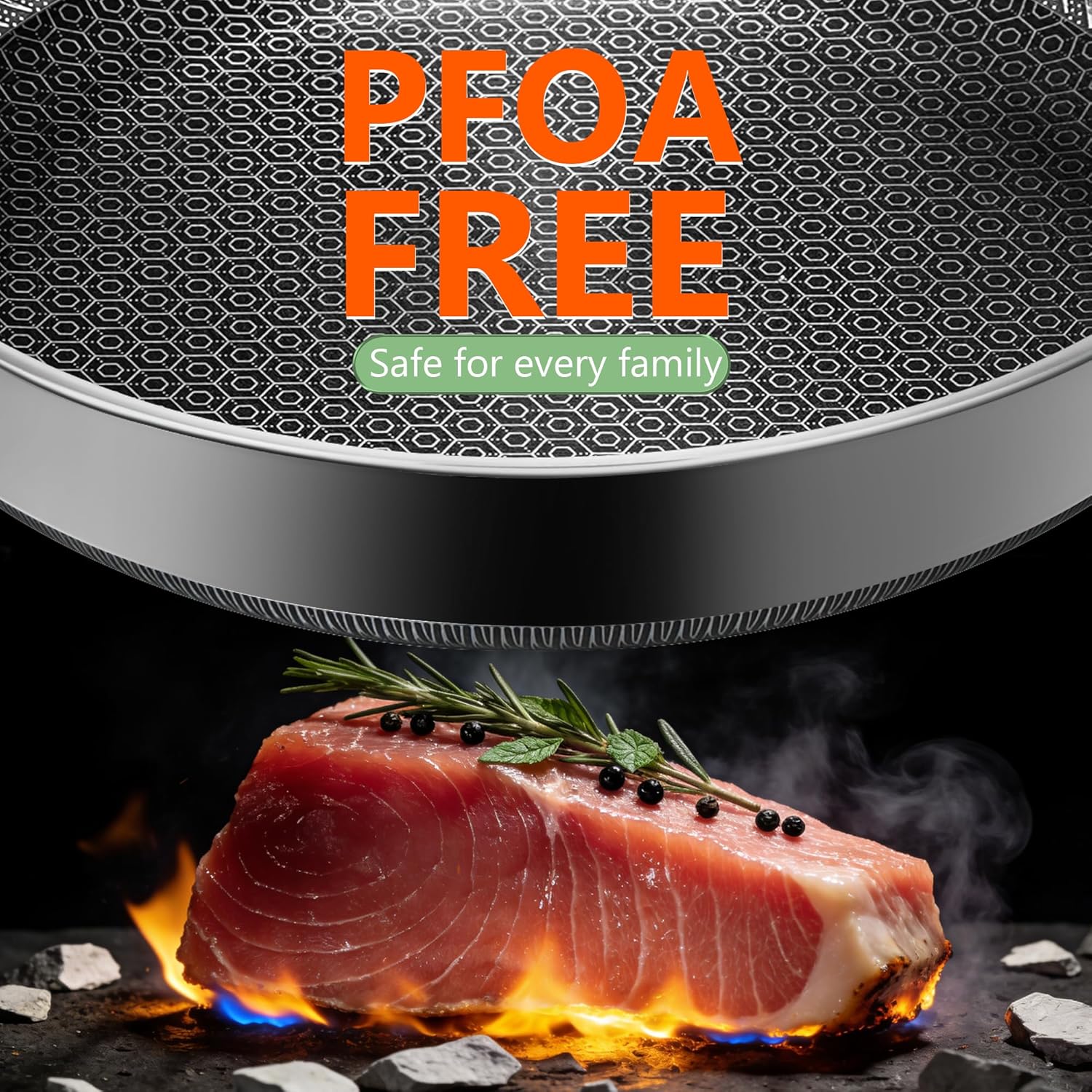 Detalle de Vocvee 12-Inch Nonstick Frying Pan with Lid (Hybrid Stainless Steel, Stay-Cool Handle)