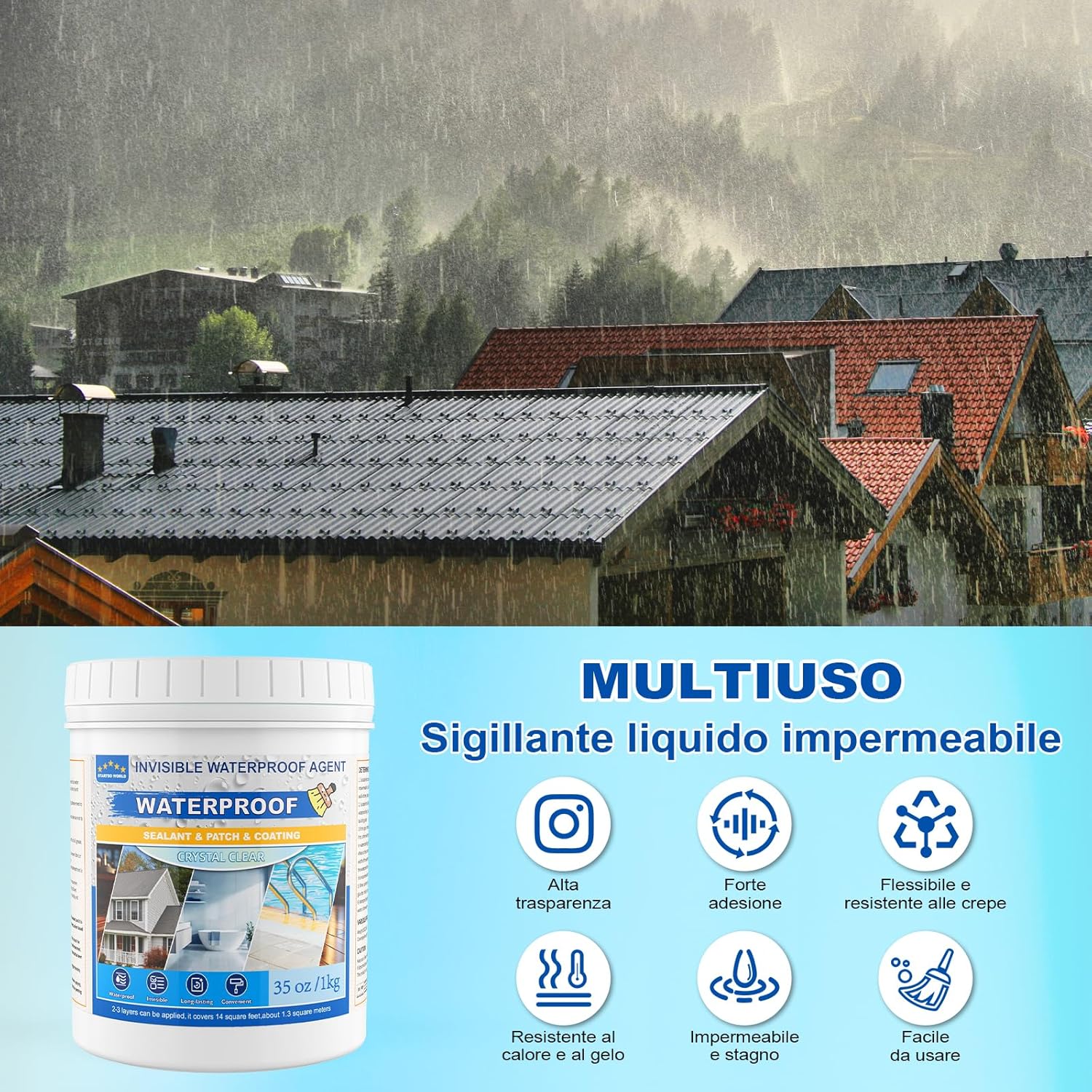 Thumbnail 1 de Sigillante Impermeabile Liquido 1KG – Rivestimento Trasparente per Interni ed Esterni