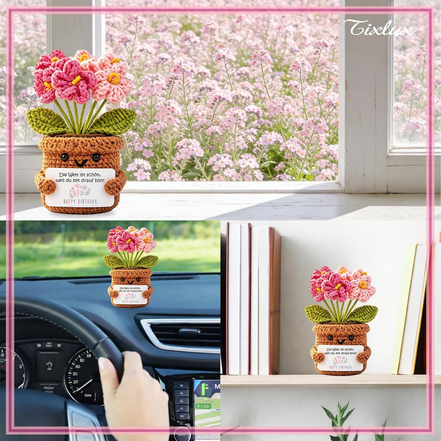 Thumbnail 6 de Tixlux Rosa Vergissmeinnicht – Handgehäkelte Herzblume als Geburtstagsgeschenk für Frauen