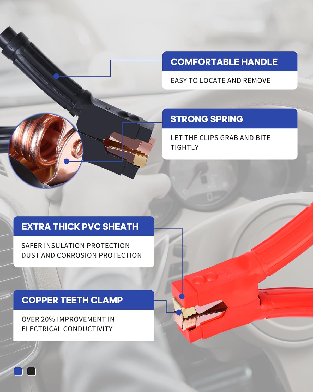 Thumbnail 1 de SAFEMATE 2/0 Gauge 30 Ft Heavy Duty Jumper Cables — 1500A Booster for Cars, SUVs, and Trucks