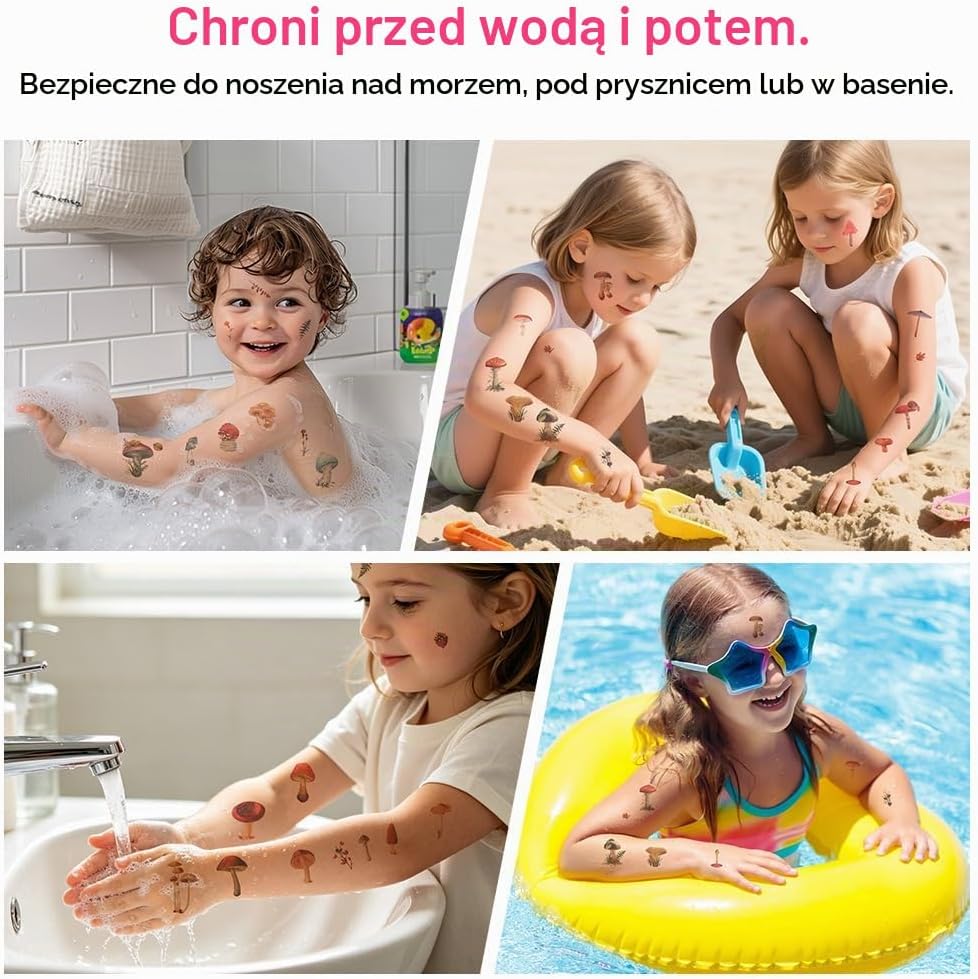 Detalle 2 de AOOWU – zestaw 10 arkuszy tatuaży tymczasowych z grzybkami dla dzieci