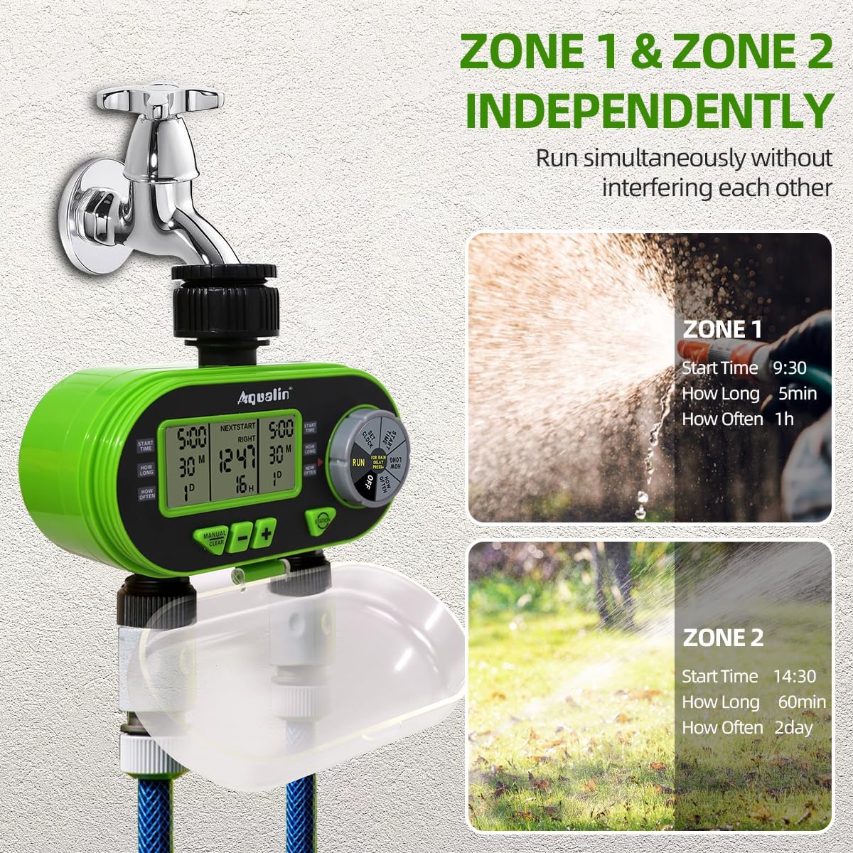 Thumbnail 2 de Aqualin Centralina Irrigazione 2 vie con orologio da giardino e schermo LCD