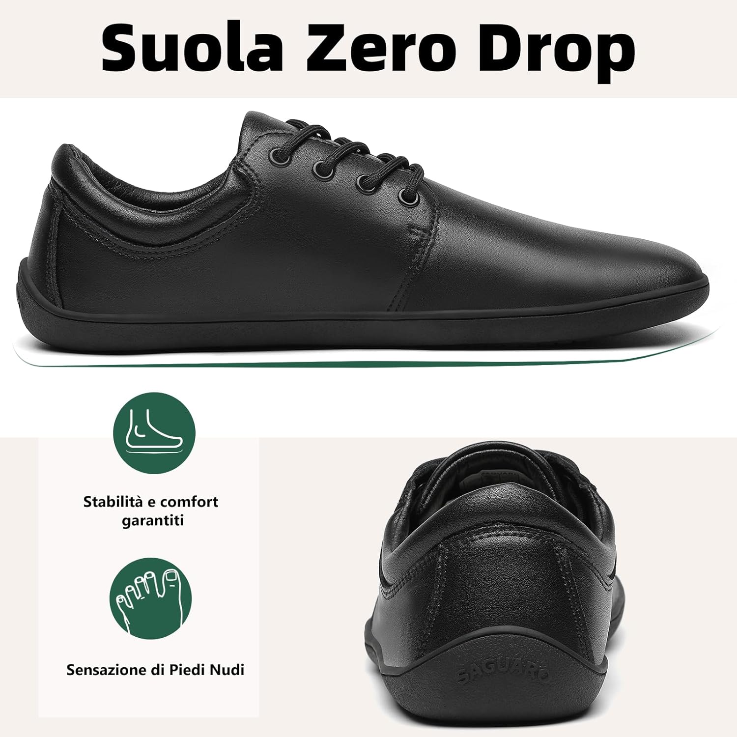 Detalle de SAGUARO Scarpe Barefoot Uomo – Minimaliste, Wide Toe Box e stile business casual (Gr.36-48)