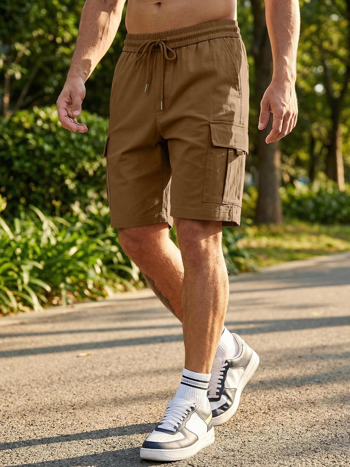 Detalle de JMIERR Kurze Hosen Shorts Cargo Shorts Herren – elastischer Bund, 5 Taschen, vielseitig einsetzbar
