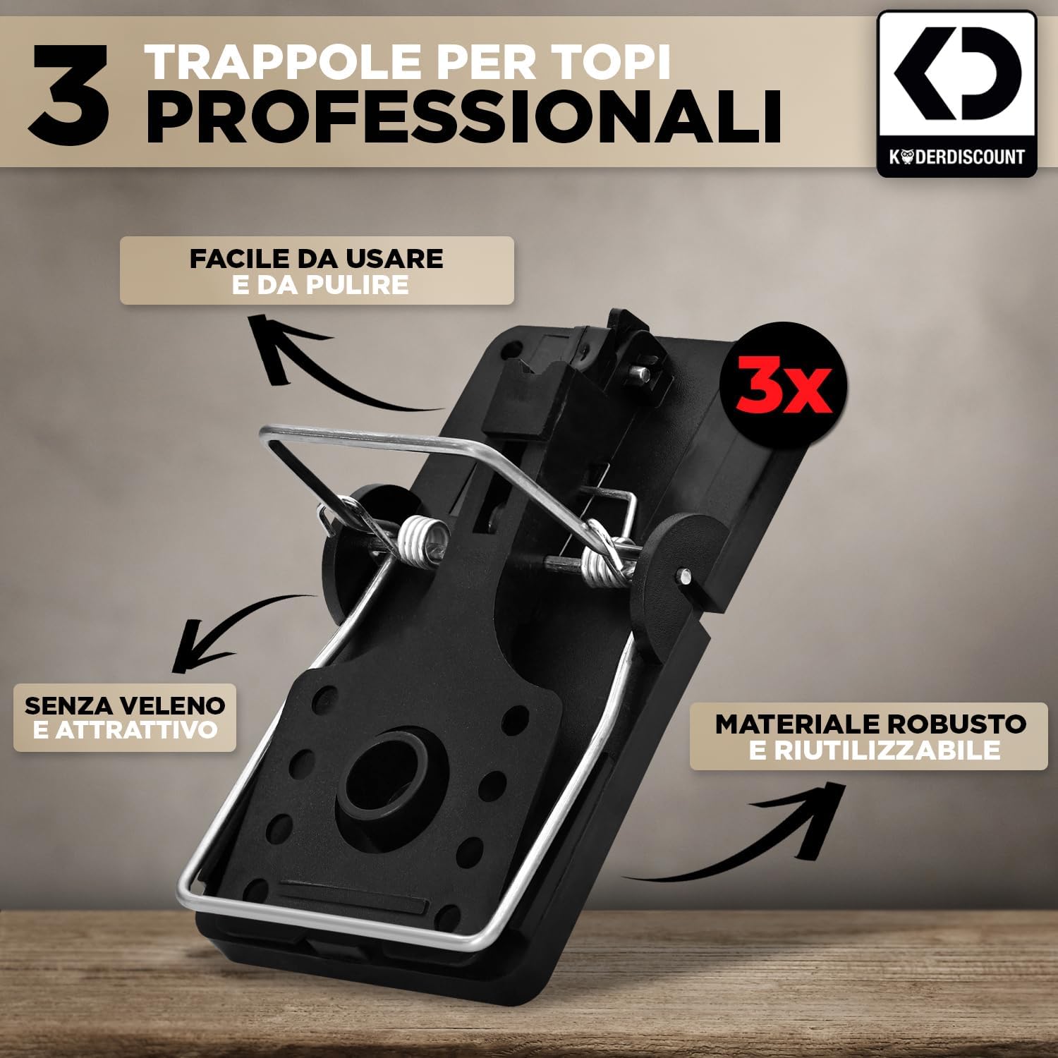 Detalle de Köder-Discount: 3 trappole professionali per ratti, riutilizzabili e senza veleno
