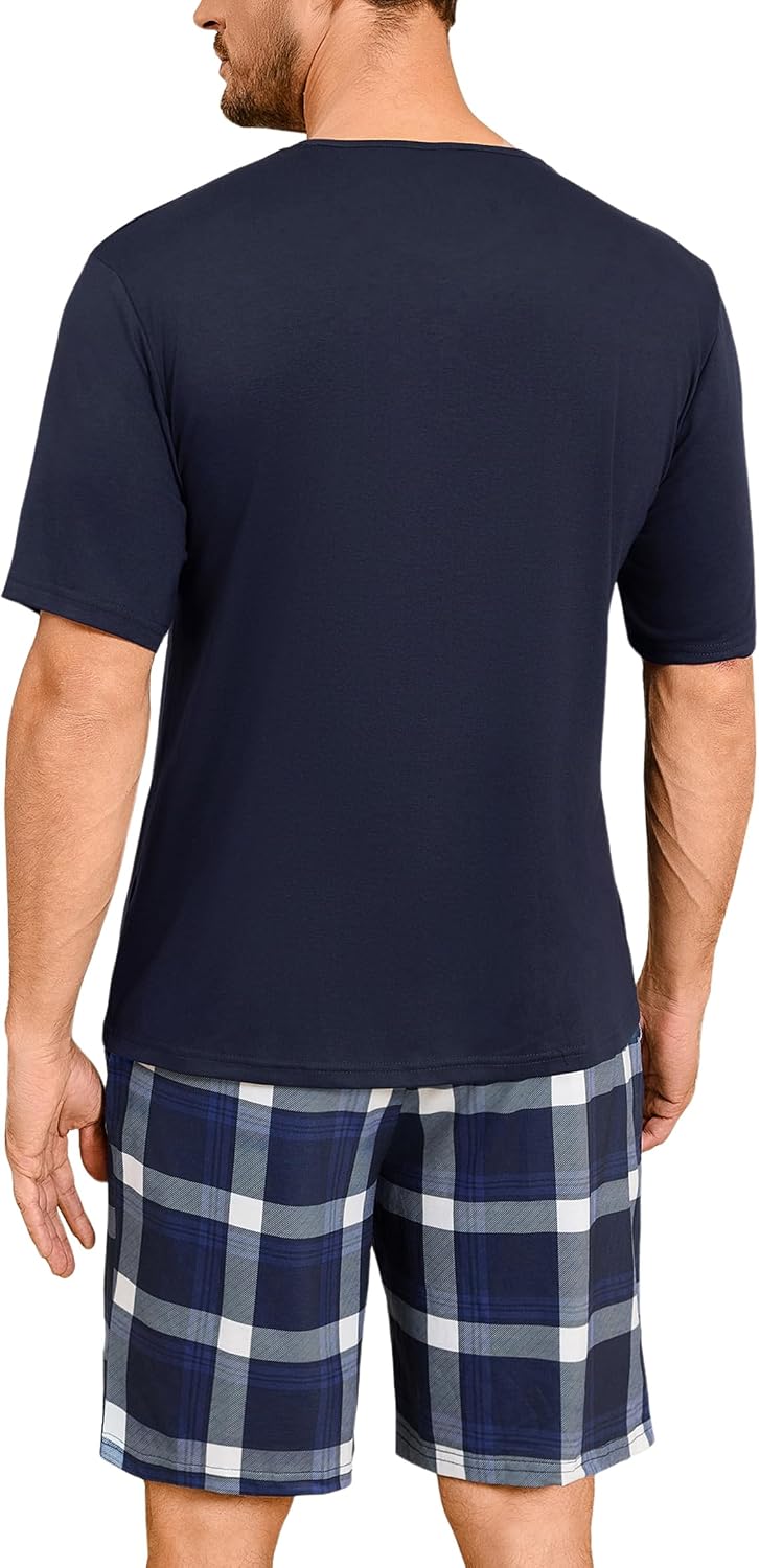 Detalle 2 de Uniexcosm Herren-Schlafanzug aus Baumwolle (kurzes Zweiteiler-Set) mit karierten Shorts
