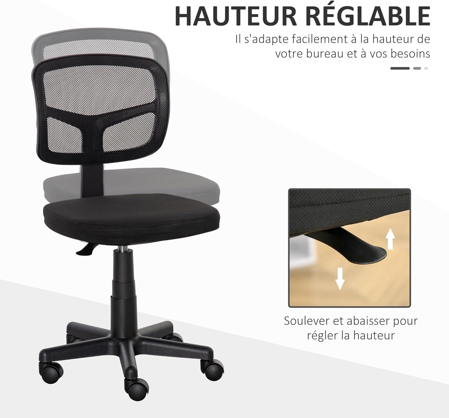 Detalle 2 de Vinsetto Chaise bureau sans accoudoirs 40–52 cm