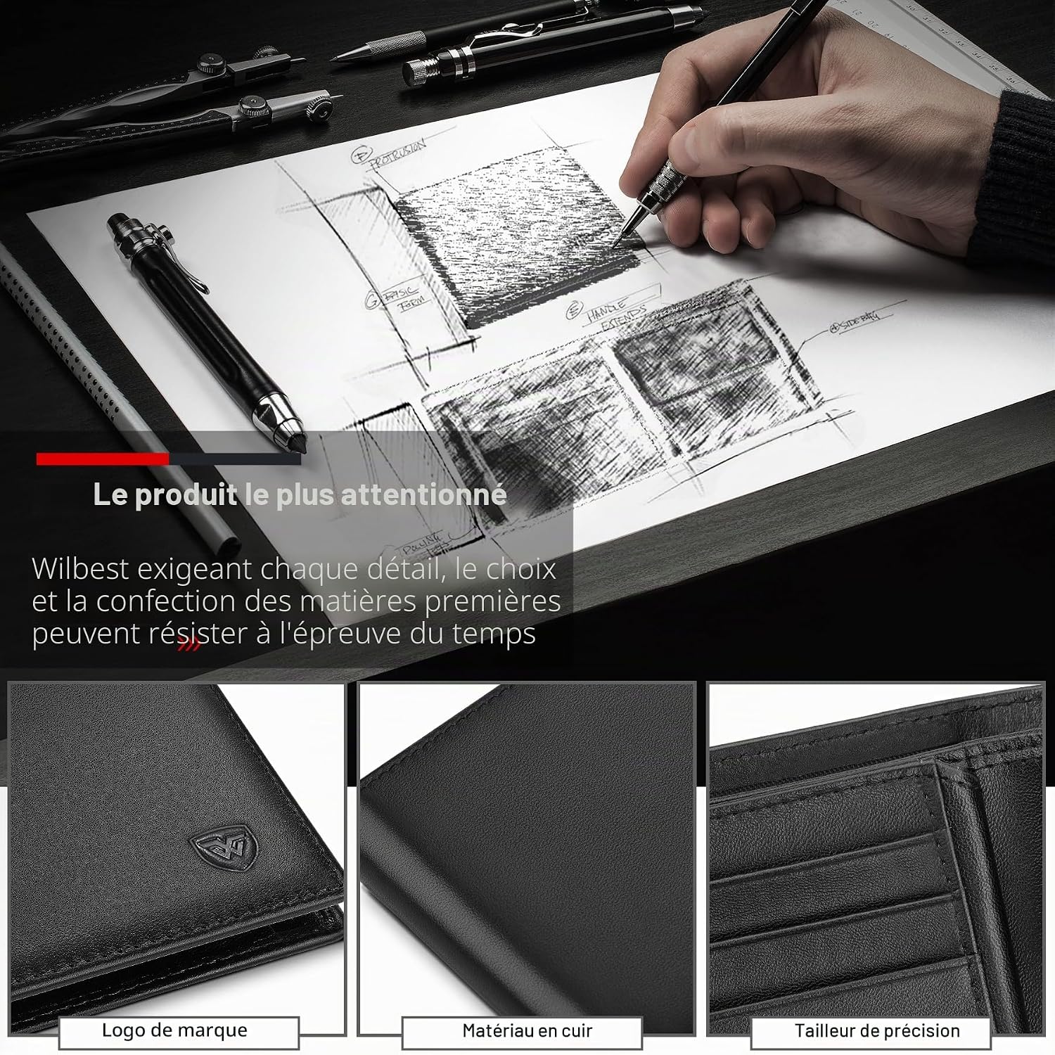 Thumbnail 4 de WONSEFOO Portefeuille Homme en Cuir avec Blocage RFID – Noir, 10 Porte‑Cartes, 2 Compartiments Billets et Grande Poche Monnaie