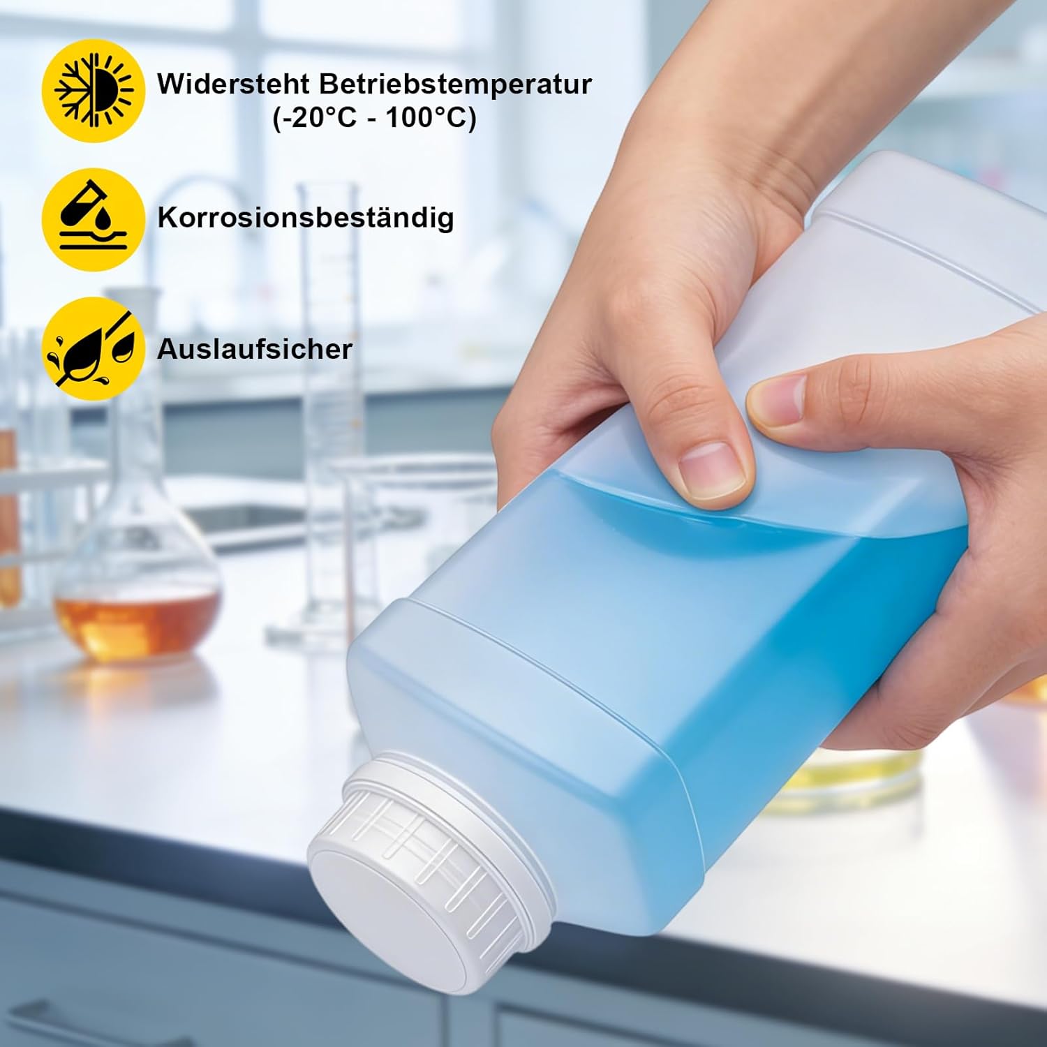 Thumbnail 2 de Annickee 3x 1.000 ml Weithalsflaschen Set (HDPE) mit Schraubverschluss, Trichter, Bürste & Aufklebern