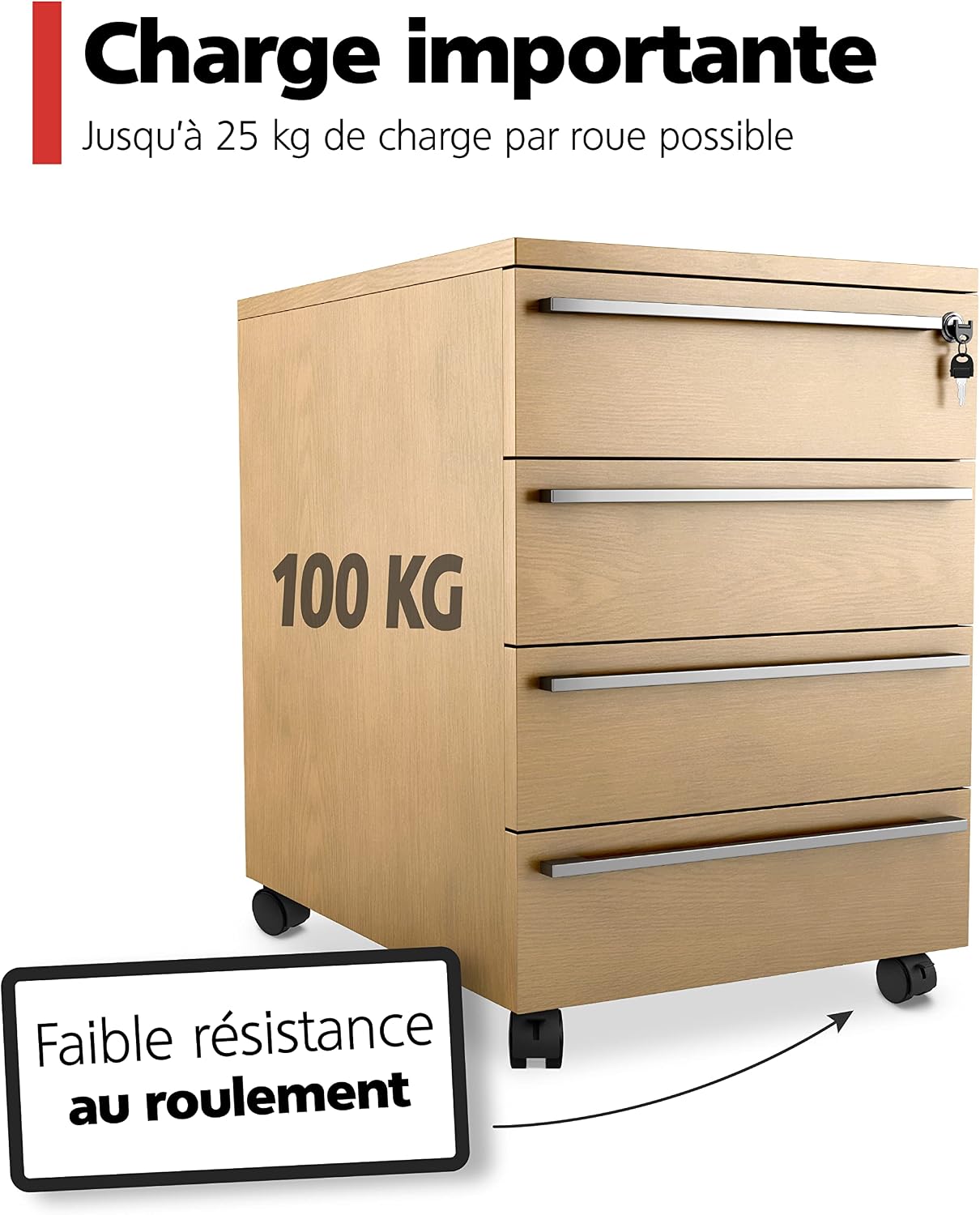Detalle de RAVN HAMAN – Jeu de 4 roulettes de meuble pivotantes avec frein (40 mm) jusqu’à 25 kg par roue