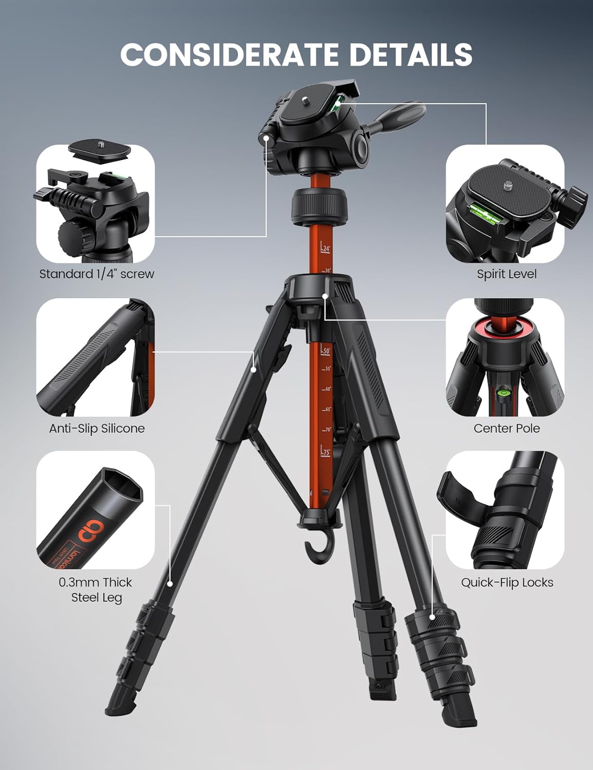 Thumbnail 6 de Lamicall 67 inch camera tripod with 8kg load