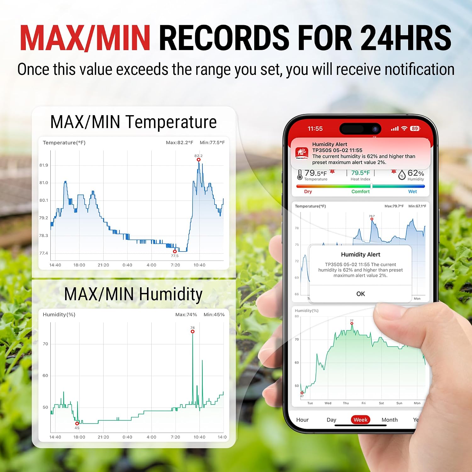Thumbnail 6 de ThermoPro TP350 Bluetooth Raumthermometer & Hygrometer mit App-Datenexport