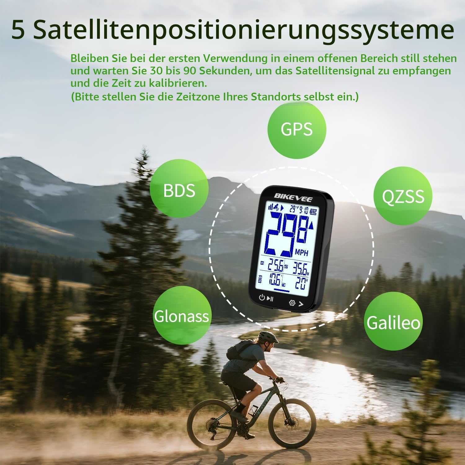 Detalle 2 de Bikevee GPS Fahrradcomputer Kabellos – 2,4 Zoll FSTN Display, IPX7, 28h Akkulaufzeit